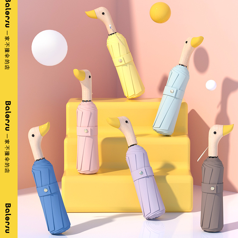 Duck Head Umbrella Women's Sun Protection UV Protection Sunny and Rain Protection Dual-purpose Sun Umbrella Portable Folding Sunshade Umbrella Extra Large Sunscreen Umbrella