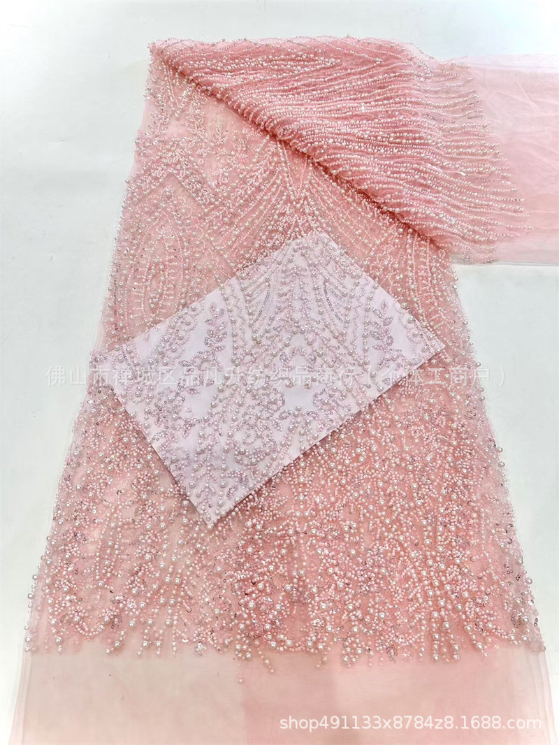 Tela de encaje bordada con cuentas de burbujas blancas Moda vestido de novia de alta costura Cena Moda Vestido de regalo para adultos Tela