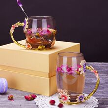 珐琅彩玻璃杯耐高温水杯套装花茶杯高颜值杯早餐高档礼品