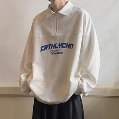 潮牌卫衣男士春秋季日系复古字母印花上衣服设计感半拉链潮流男装