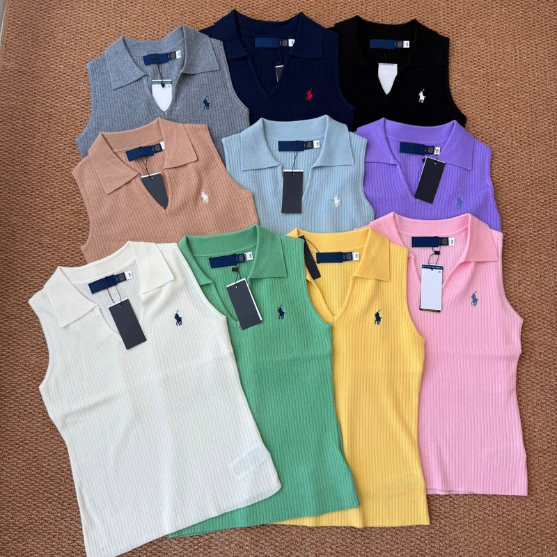 [Original Label with Qr Code] Rl Ralph V-Neck Vest Polo Collar Knitted Vest Women's T-Shirt Sleeveless Versatile