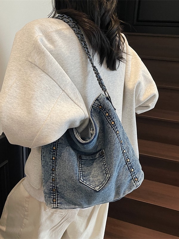 Versión coreana del bolso de gran capacidad para mujer 2025 nuevo bolso de mensajero de hombro de mezclilla retro bolso de viaje casual image 5