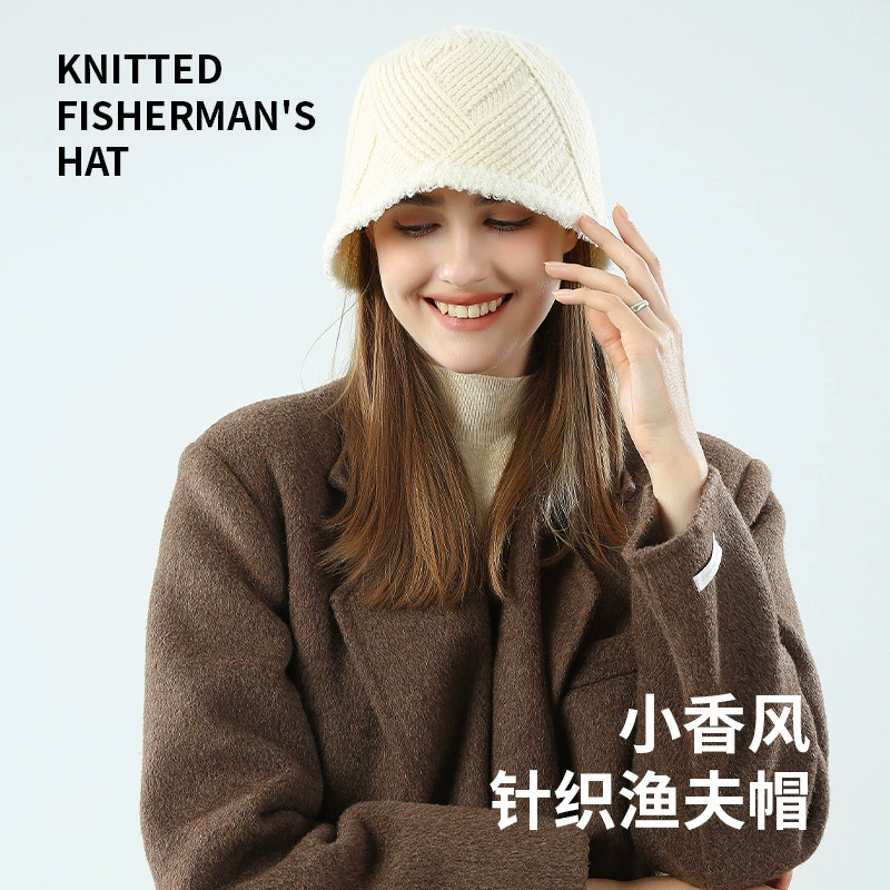 Женская осенне-зимняя шапка для лица, показывая маленькую шерстяную шапку, зимняя теплая шапка рыбака в Корейском стиле, большая голова, уличная ветрозащитная вязаная шапка