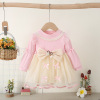 Lace autumn small princess costume with bow, knitted skirt, children's clothing, 2023, long sleeve