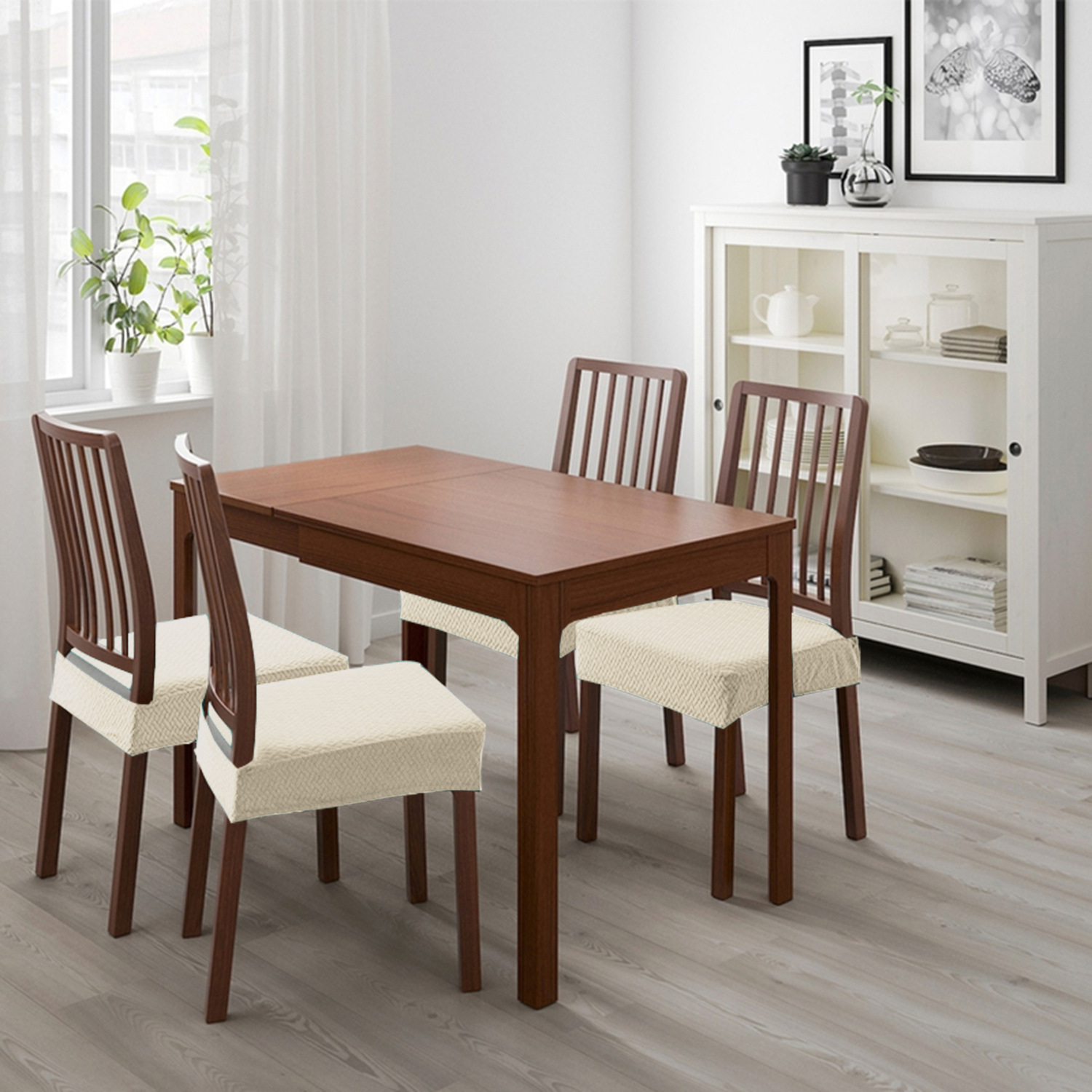 Funda de cojín para silla Jacquard, color sólido, elástica, para silla de comedor, hogar, hotel