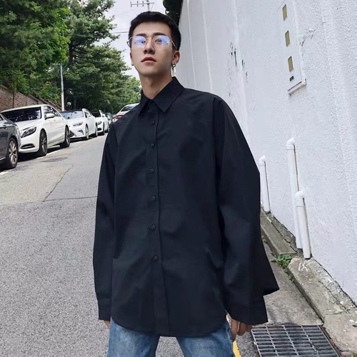 White Shirt Men Long Sleeve Innerwear Spring and Autumn Trend Couple's Loose Suit Collar Top Literary Hong Kong Style Men's Top