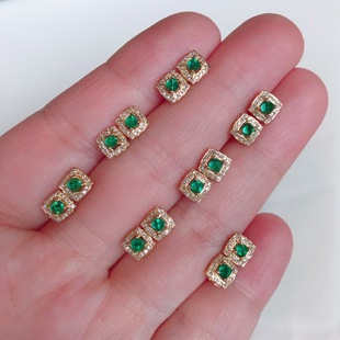 Fubei Diamond Jewelry [18K Gold with Diamond-Set Natural Emerald Sugar Tower Earrings] Overall Size 5.6*5.6m