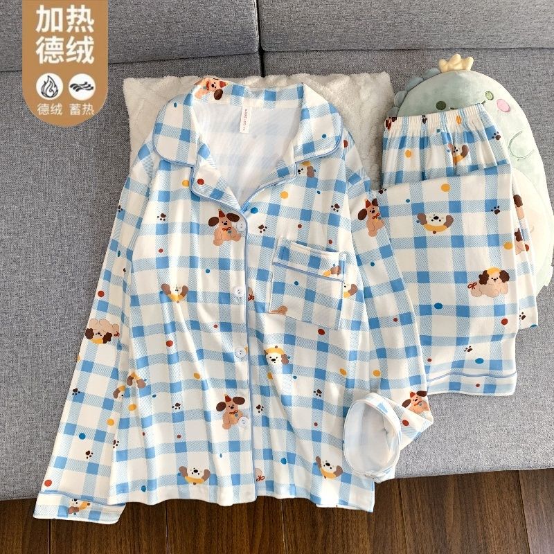 Al por mayor transfronterizo otoño y invierno explosión de ternilla caliente pijama de manga larga mujer traje dulce cardigán de dibujos animados con solapa ropa para el hogar