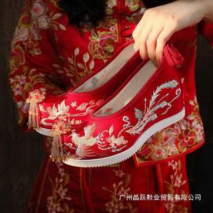 Embroidered Shoes for Weddings, Xiuhe Wedding Shoes, New Style Old Beijing Chinese-Style Traditional Bride Wedding Shoes, Xiuhe Suit Inner Cloth Shoes