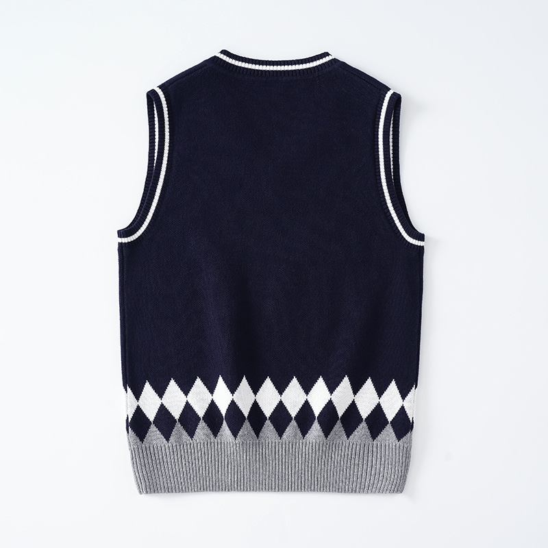 Dongguan Dalang Primary School Uniform Sweater College Style British Knitted Vest Xizang Blue Lingge Boys' and Girls' Vest