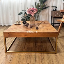 侘寂风复古做旧方形茶几小户型客厅北欧轻奢实木茶桌民宿酒店桌子