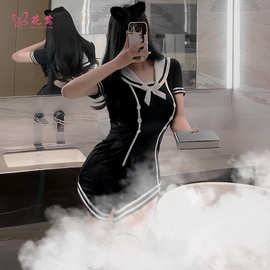 性感睡衣女日系可爱睡衣诱惑包臀短裙海军领露背睡衣居家装5493
