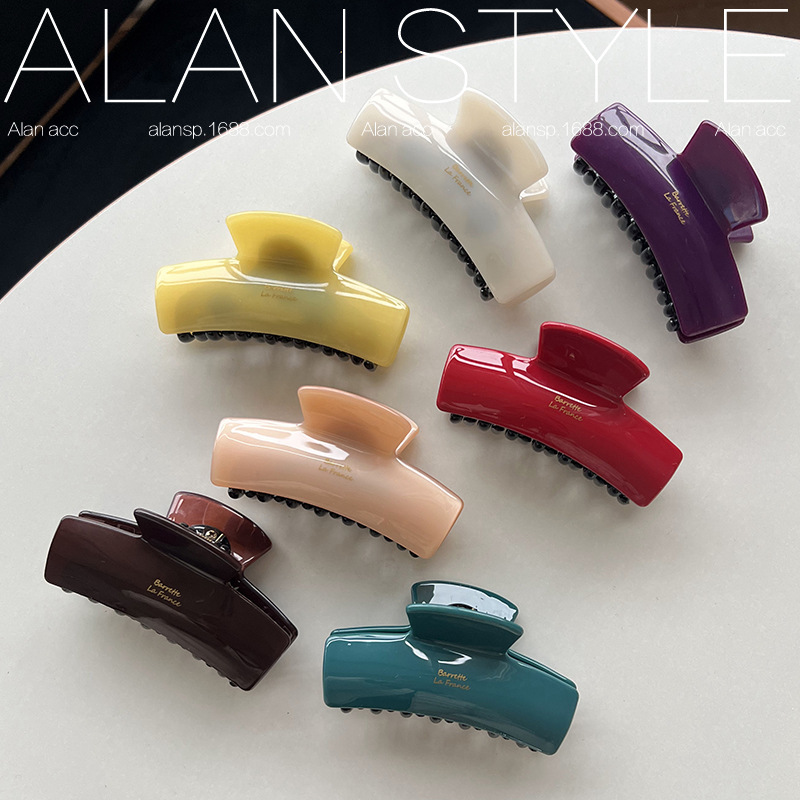 阿斓韩式醋酸贴片抓夹女半扎中号大号鲨鱼夹设计师高级咖色系发夹