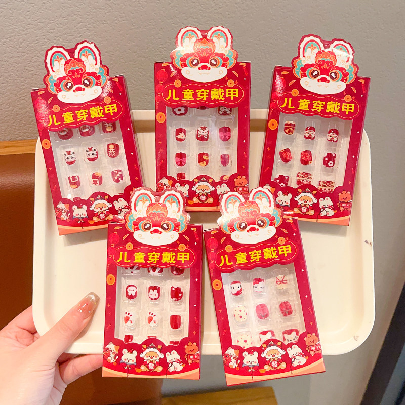 Children's red short festive nail stickers for manicure for nails