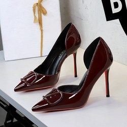 9268-K117 European and American style pointed high heels, women's patent leather red sole sexy slim heels, ladies' side air temperament single shoe