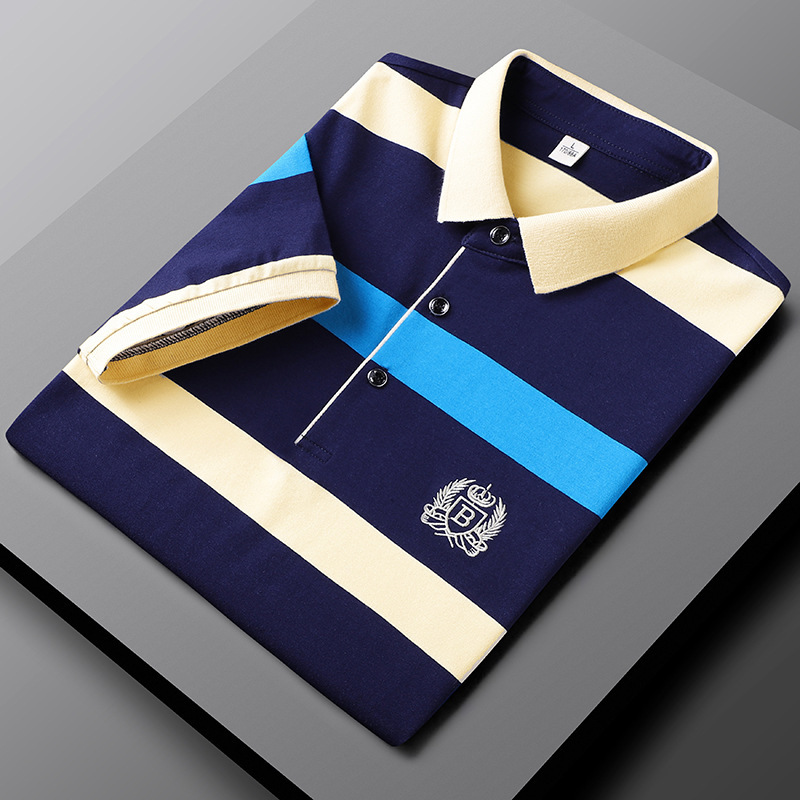 Binjie Carefully Selected Summer Men's Short-Sleeved T-Shirt Stripesd Cotton Thin Business Lapel Men's Polo Shirt Men's Style Binjie Carefully Selected Summer Men's Short-Sleeved T-Shirt Stripesd Cotton Thin Business Lapel Men's Polo Shirt Men's Style