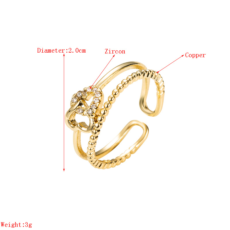 New Double Heart-shaped Opening Copper Micro-inlaid Zircon Ring display picture 1
