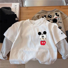 男女童长袖T恤春秋儿童宝宝卡通米奇洋气圆领打底衫上衣假两件潮