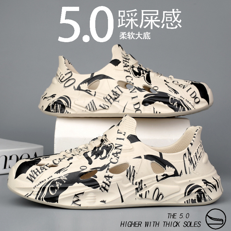 2025 zapatos de verano para hombres con agujeros de altura, nuevas zapatillas de playa de suela blanda antideslizantes y desodorantes, sandalias y zapatillas deportivas de suela gruesa