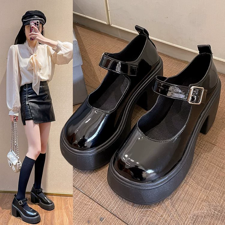 Женские однослойные туфли на толстом каблуке больших размеров во французском стиле, 2023 год, осень, новая модная платформа, с пряжкой для кексов, Мэри Джейн