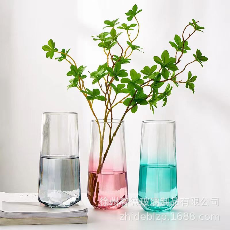 Internet celebridad luz lujo simple vidrio florero ins estilo verde rábano agua flor vidrio florero sala de estar decoración adornos