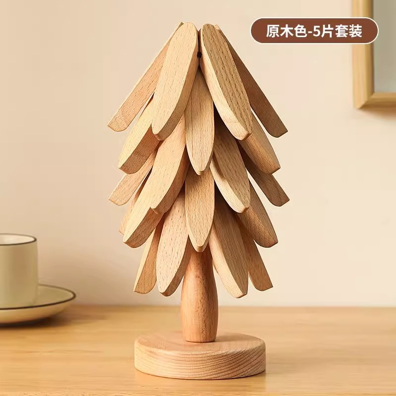 高级感圣诞树隔热垫餐桌摆件创意一棵树实木防烫锅垫折叠杯垫碗垫|undefined