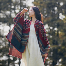 青海西藏沙漠旅游拍照民族风开叉披肩女秋冬季连帽复古斗篷厚披风