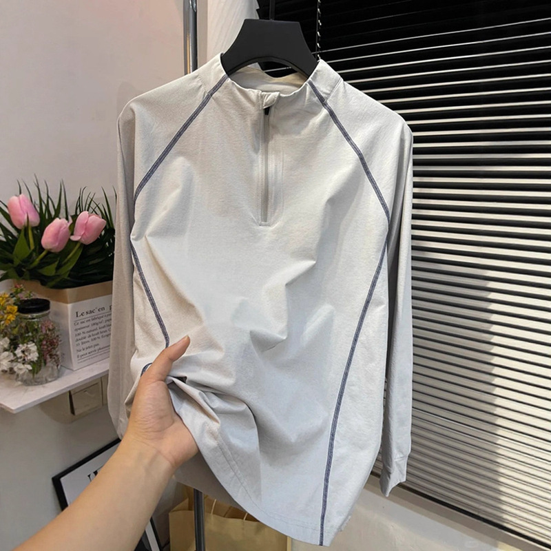 Spring and Autumn Mountain-Style Functional Half-Zip Lightweight Sports Quick-Dry Top Outdoor Sun-Protection Hiking Long-Sleeve T-Shirt Spring and Autumn Mountain-Style Functional Half-Zip Lightweight Sports Quick-Dry Top Outdoor Sun-Protection Hiking Long-Sleeve T-Shirt