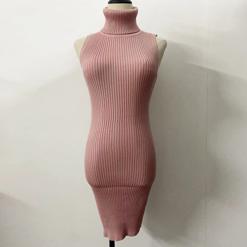 Robe pull en maille femme sans manches sexy robe été chic_voghion.com