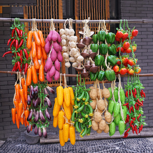 Fruit and Vegetable Skewers, Red Pepper Skewers, Fake Corn Cobs, Garlic Models, Plastic Farmhouse Restaurant Decorations