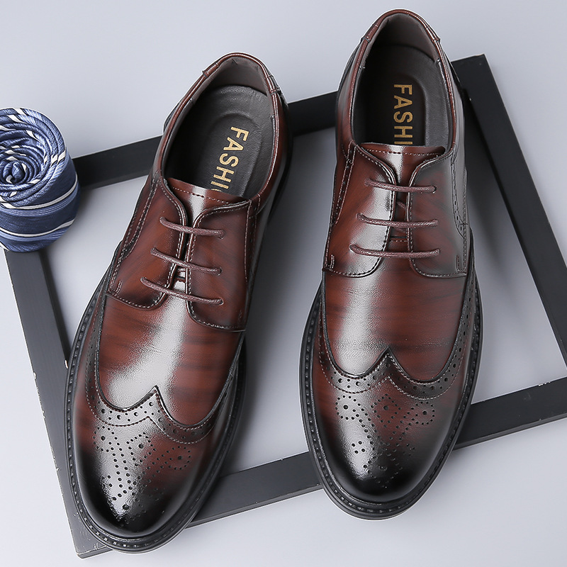 Men's Leather Brogue Formal Shoes For Weddings And Business_voghion.com