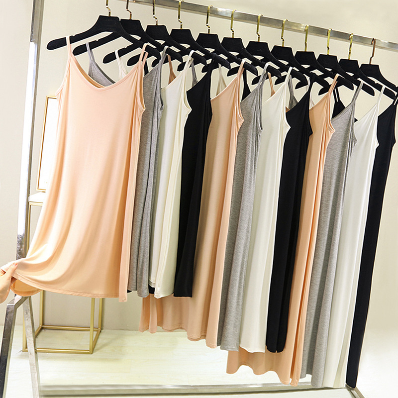 Modal Slip Dress Summer Women's Inner Wear Base Slip Dress Summer Thin Sexy Nightgown Solid Color Sleeveless Dress