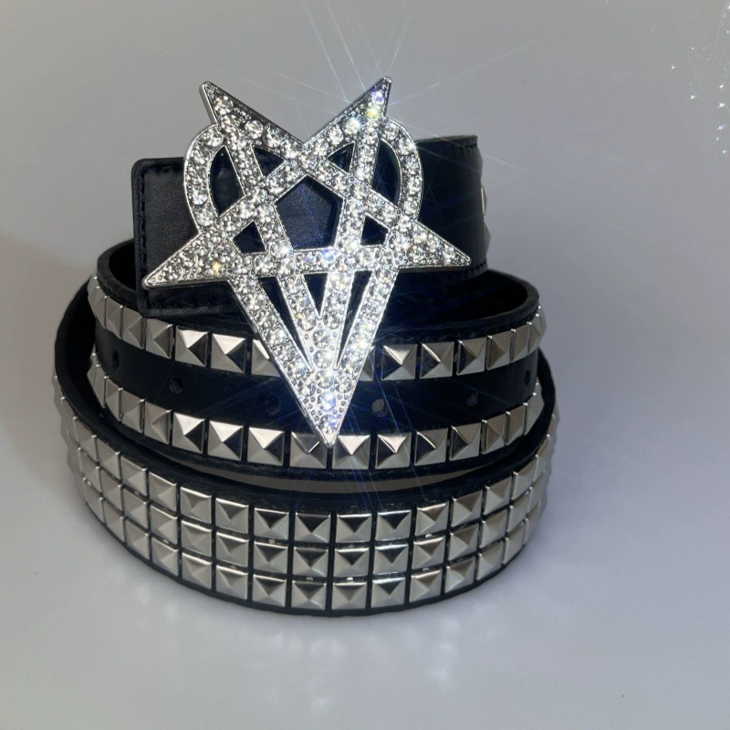 Ремень punk style, пряжка со стразами 2 карата, европейский стиль — чёрный 115/120 см