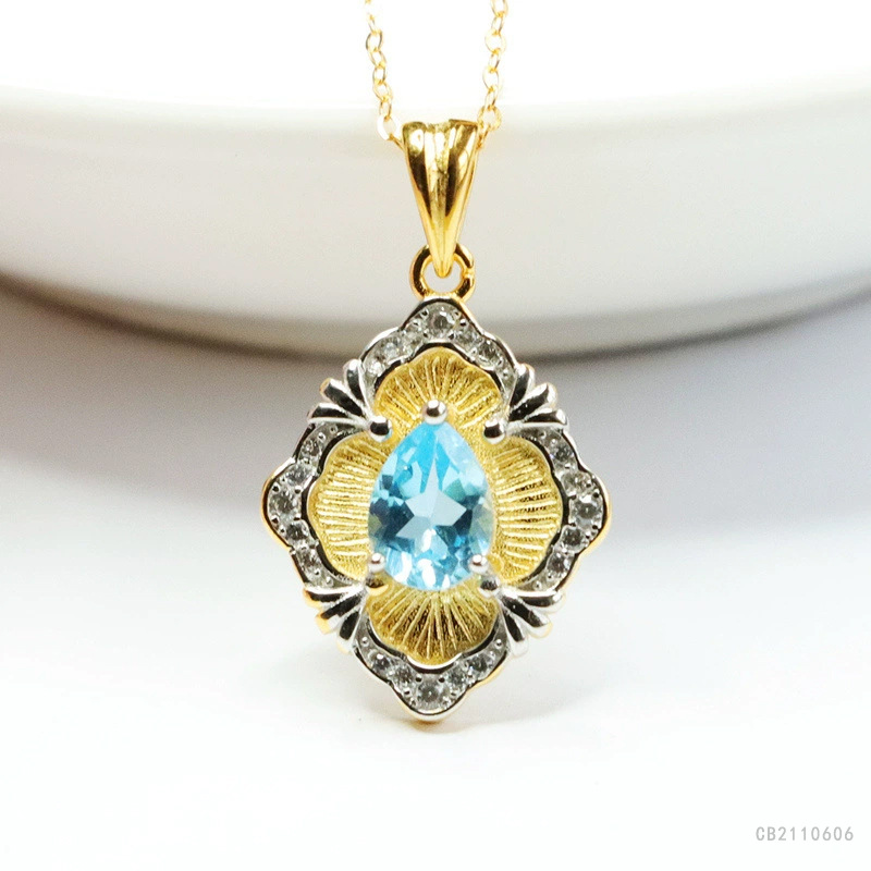 Jueyu S925 Silver Pendant with Natural Topaz, Recommended by Xiaohongshu, Factory Live Streaming Direct Delivery S2110606A
