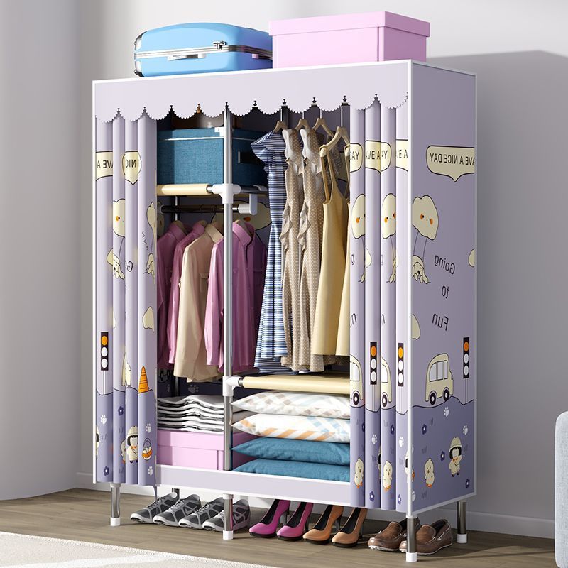 Wardrobe with Simple Thickened Steel Pipes for Rental Apartments, Home Use, Bedroom, Dormitory, Multi-Layer Grid Storage