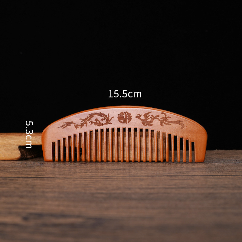 ロングヘア用の天然ピーチウッドコーム、アンティークヘアコーム、細かい歯の静電気防止家庭用コーム、刻印ロゴ|undefined