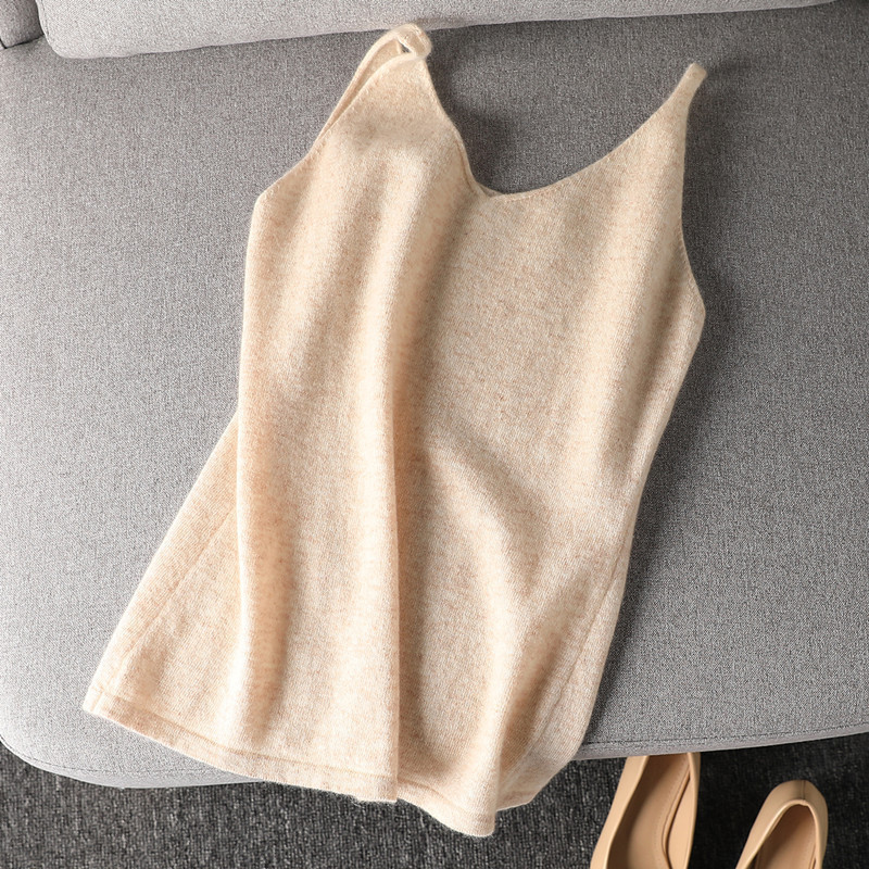 Knitted Sling Pure Wool Vest Women's V-neck Spring and Autumn New Sleeveless Base Shirt Close-fitting Wear Simple All-match Trendy