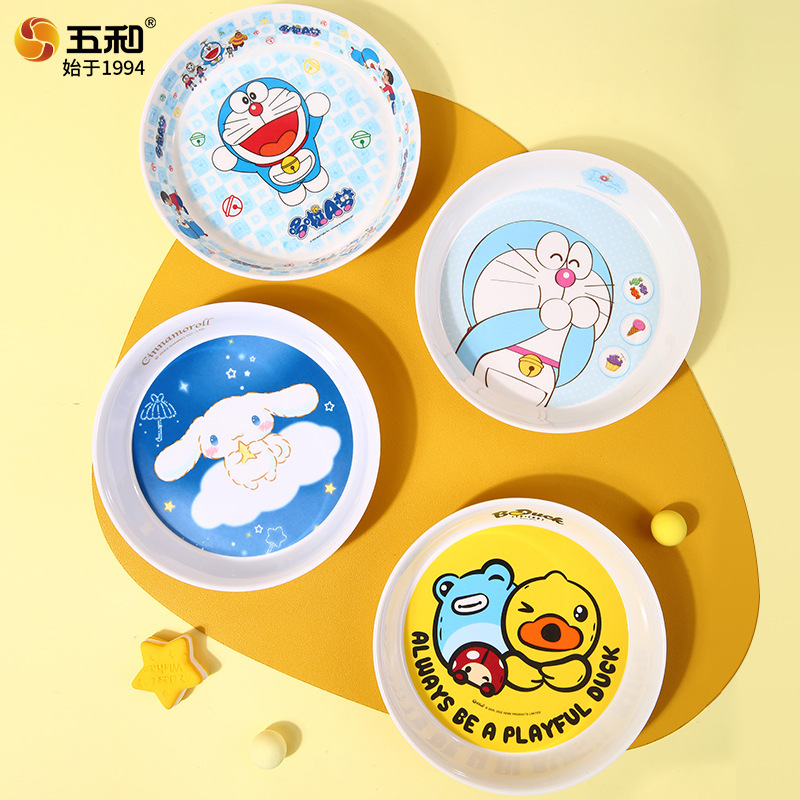 Wuhe Cartoon Melamine Children's Tableware Anti-Scald Household Plates Ins Style Round Plates Gift Wholesale Melamine Plates Wuhe Cartoon Melamine Children's Tableware Anti-Scald Household Plates Ins Style Round Plates Gift Wholesale Melamine Plates