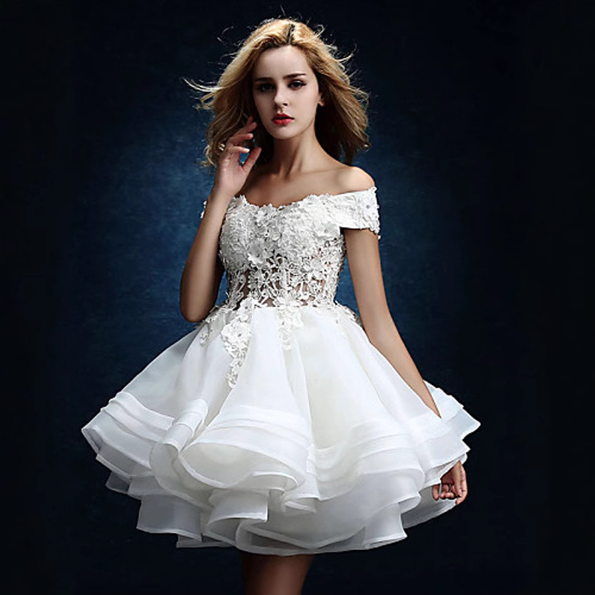 Wholesale One-Shoulder Cut Out Dress 2025 New White Bridesmaid Dress Bride Wedding Short Toast Dress Dinner Party