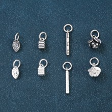 S925纯银花朵花蕾吊坠叶子挂件条纹方块提溜篆刻花纹树叶配件