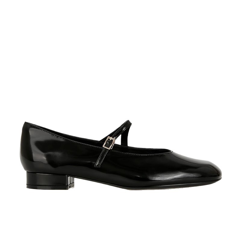Cowhide Version of Korean Niche French-Style Patent Leather Retro Buckle Strap Shallow-Cut Chunky Heel Mary Jane Women's Shoes for Commuting with an Elegant Look