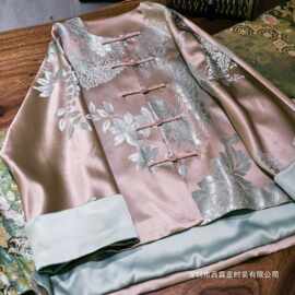 深圳南油女装轻奢文艺孔雀真丝老缎盘扣外套上衣南油秋季款新中式