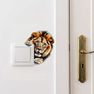 Creative Animal Lion Switch Sticker Bedroom Living Room Background Wall Power Switch Socket Decoration Self-Adhesive Wall Sticker