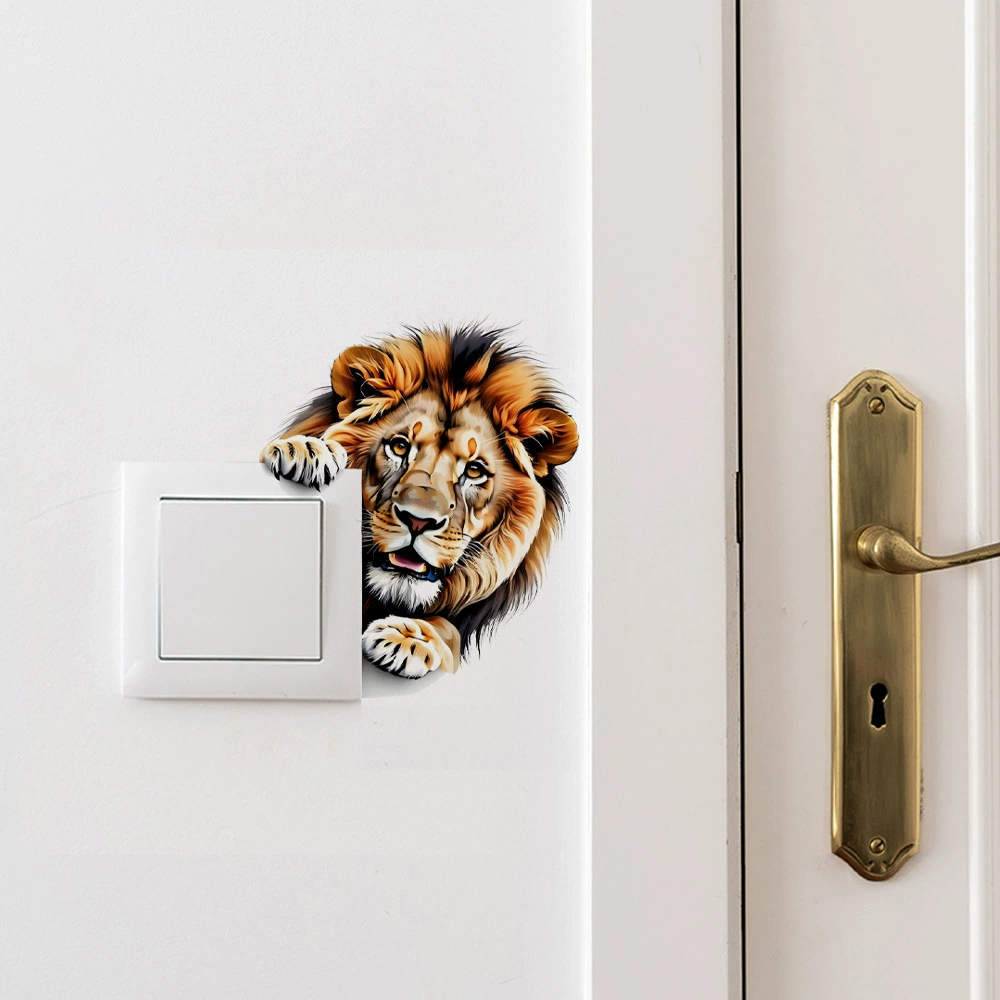 Креативная наклейка с изображением льва для переключателя, спальня, гостиная, фон, настенный выключатель, розетка, украшение, самоклеящаяся наклейка на стену