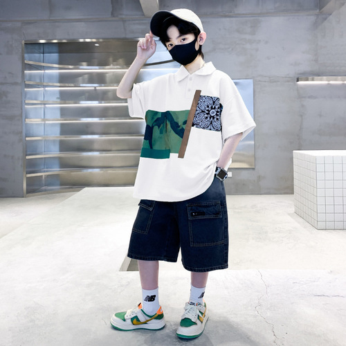 Children's Clothing Boys Summer T-shirt 2024 New Middle and Large Children Summer Boys Pure Cotton Polo Shirt Short Sleeve Trendy T