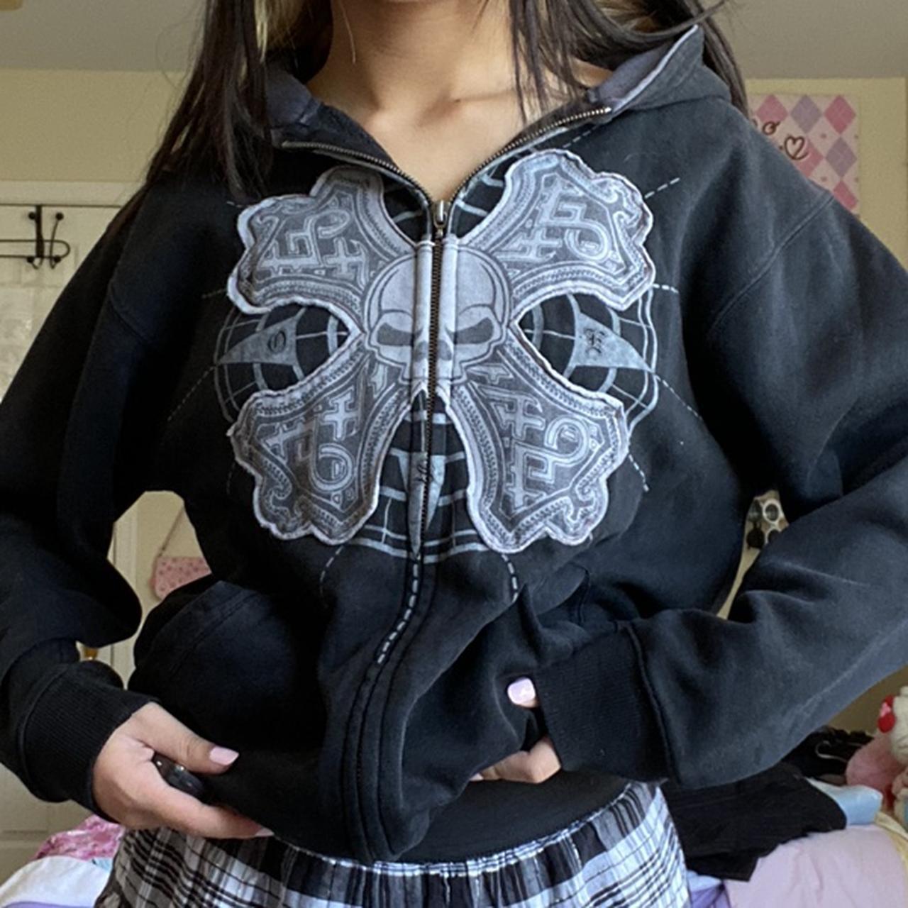Abrigo de invierno para mujer, cárdigan con capucha y cremallera de manga larga con estampado de calaveras de Halloween_voghion.com