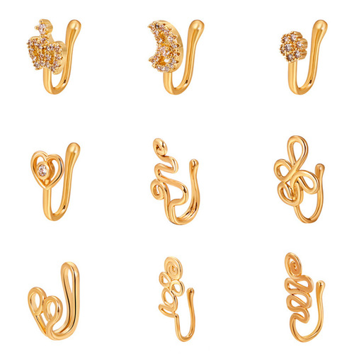 Cross-border hot-selling creative nose clip nose ornaments for men and women European and American copper inlaid zircon flower love nose ornaments without puncture