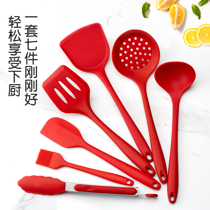 Personalizado set de siete piezas de cocina de silicona anti-deslizante anti-alta temperatura pala de cocina doméstica herramientas al aire libre image 5