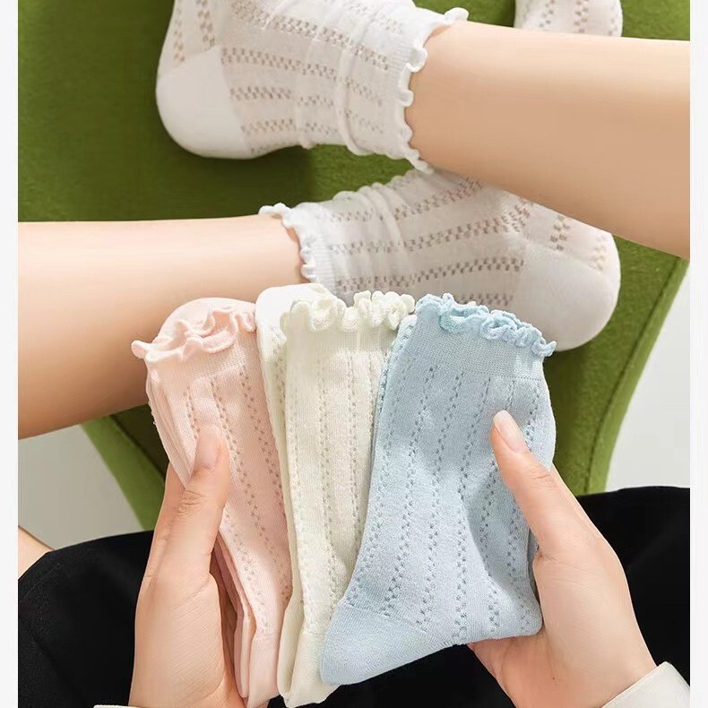 Miu Ballet Style Hollow Mesh Fungus Lace Socks Summer Thin Boneless Mid-length Socks Candy-colored Stack Socks