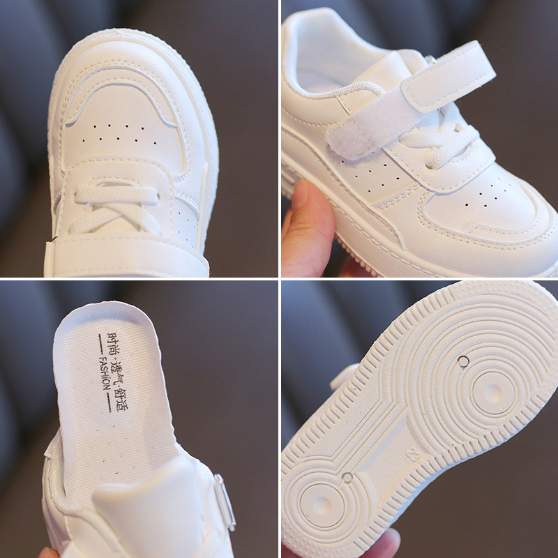 Zapatos blancos para niños 2025 primavera y verano zapatos deportivos para niños y niñas, zapatillas casuales, zapatos de bebé de suela suave de cuero, planos.